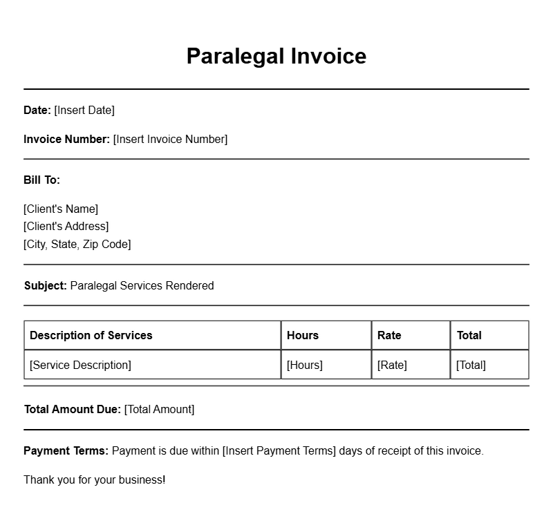 Paralegal Invoice Templates for Professional Billing