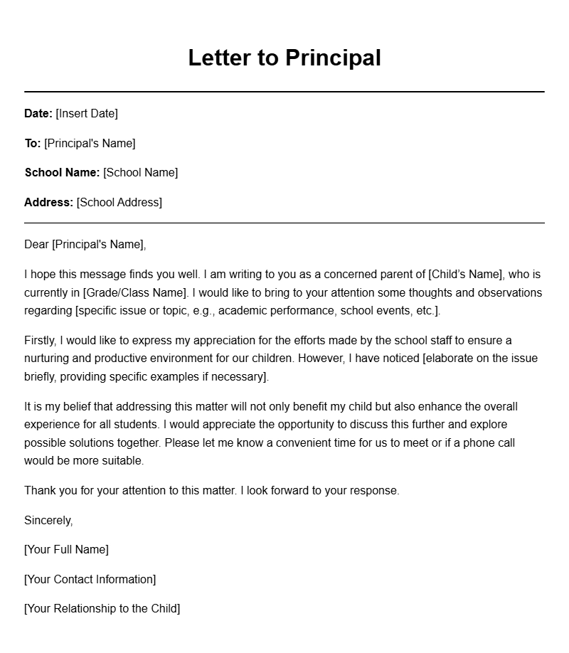 Effective Parent to Principal Letter Templates for Easy Communication