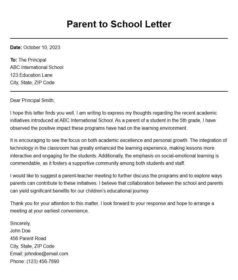 Parent to School Letter Samples for Every Situation