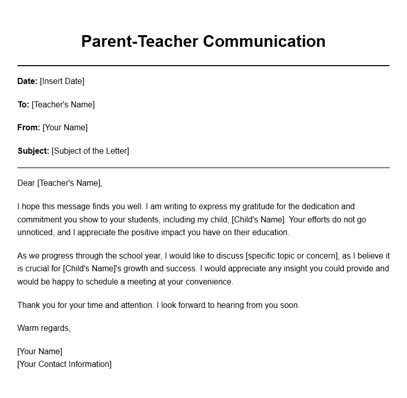 Parent to Teacher Letter Templates for Effective Communication