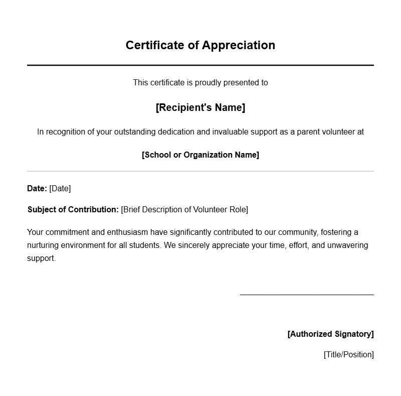 Free Parent Volunteer Certificate Templates for Schools