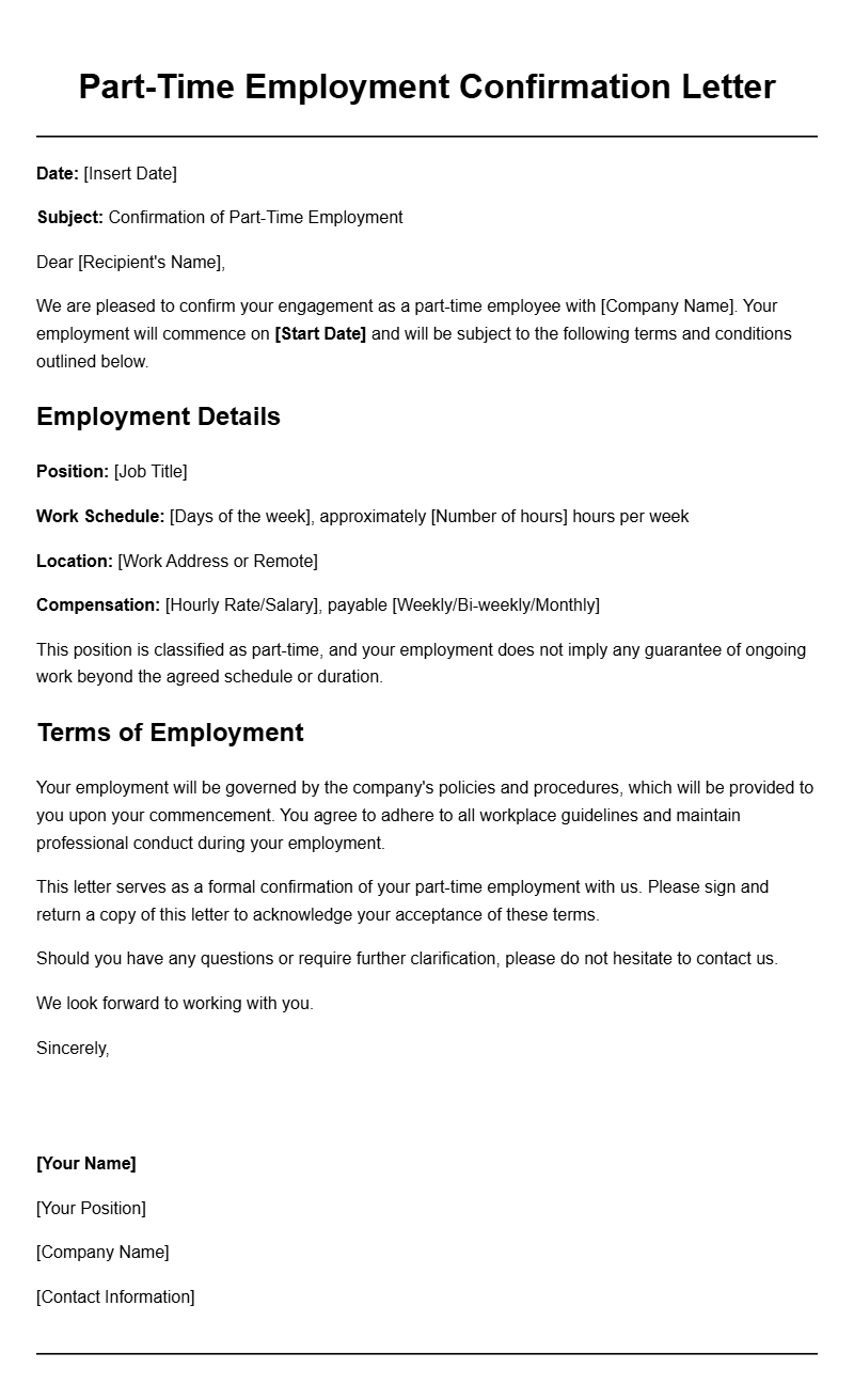 Sample Part Time Employment Letters for Your Reference