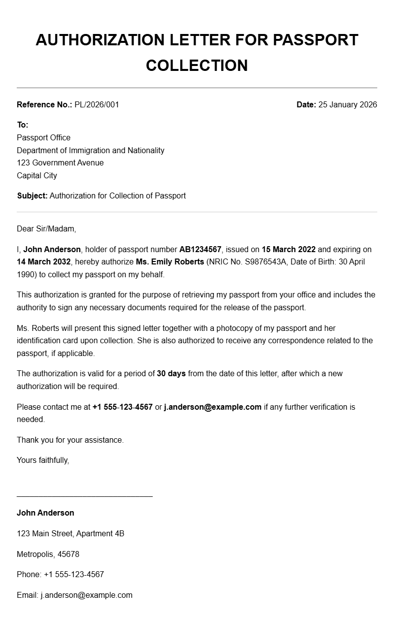 Sample Passport Authorization Letters