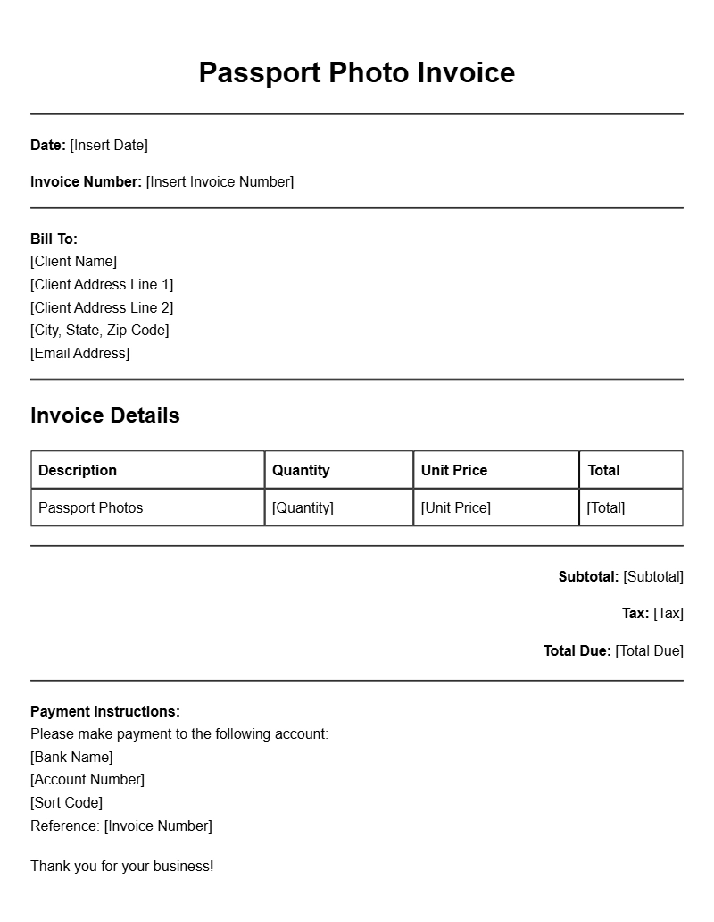 Passport Photo Invoice Templates for Easy Billing