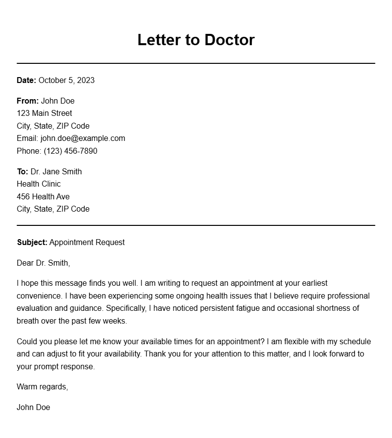 Patient to Doctor Letter Templates for Effective Communication