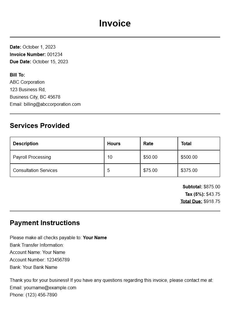 Payroll Specialist Invoice Samples for Easy Reference
