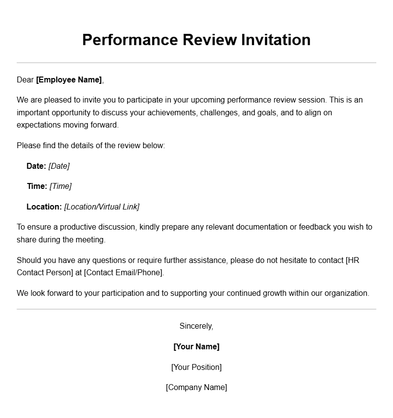 Effective Performance Review Invitation Letter Samples