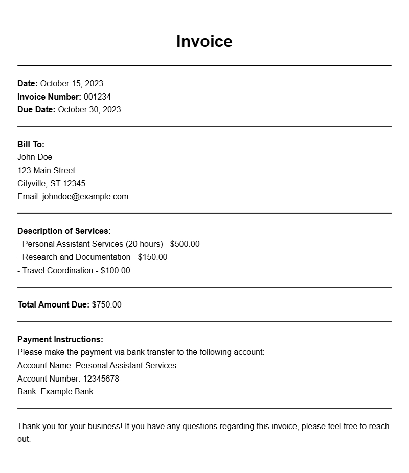 Personal Assistant Invoice Templates for Easy Billing