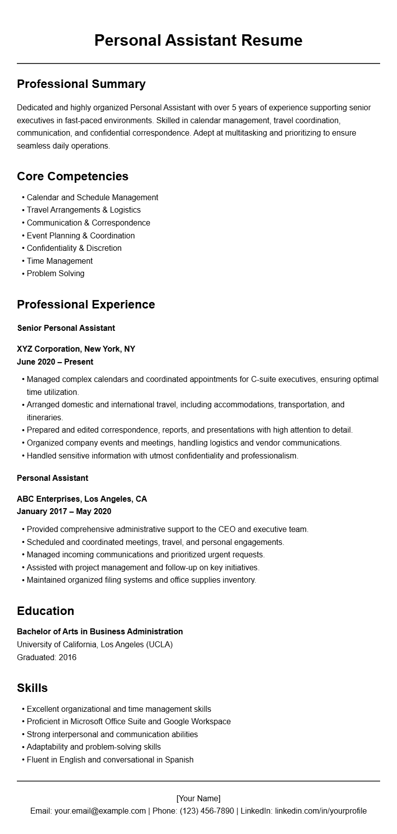 Personal Assistant Resume Templates to Stand Out