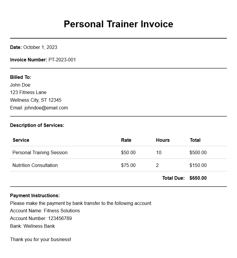 Personal Trainer Invoice Samples for Your Fitness Business