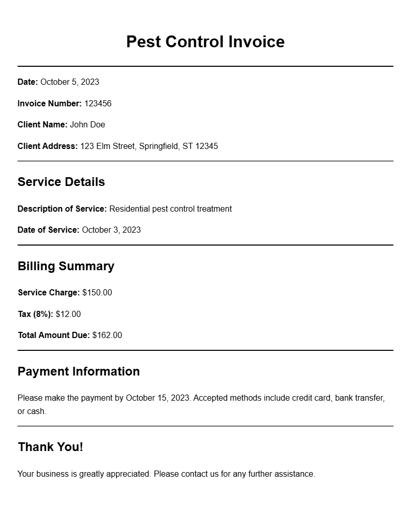 Pest Control Invoice Samples for Your Business Needs