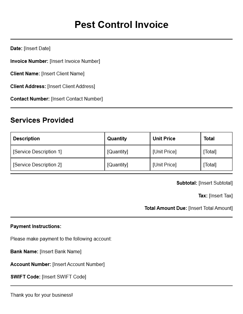 Pest Control Technician Invoice Templates for Easy Billing