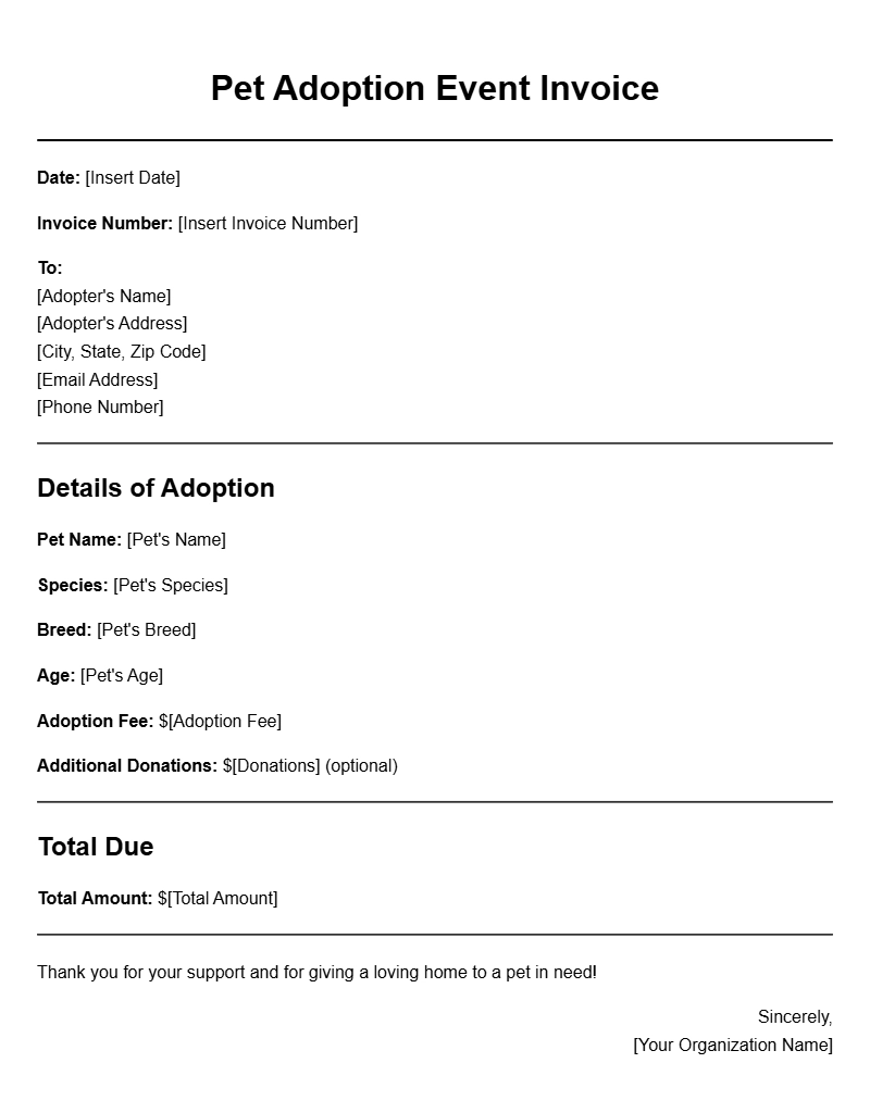 Pet Adoption Event Invoice Templates for Easy Billing