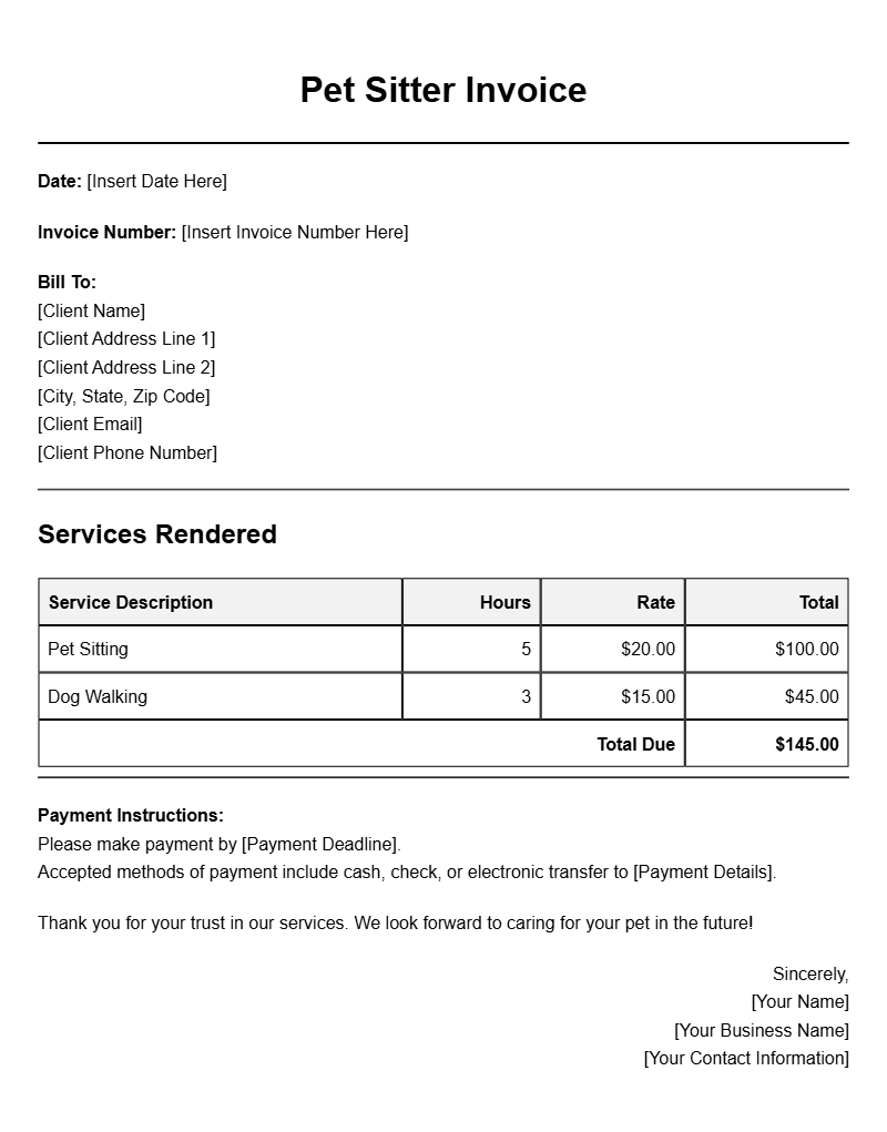 Pet Sitter Invoice Templates for Easy Billing