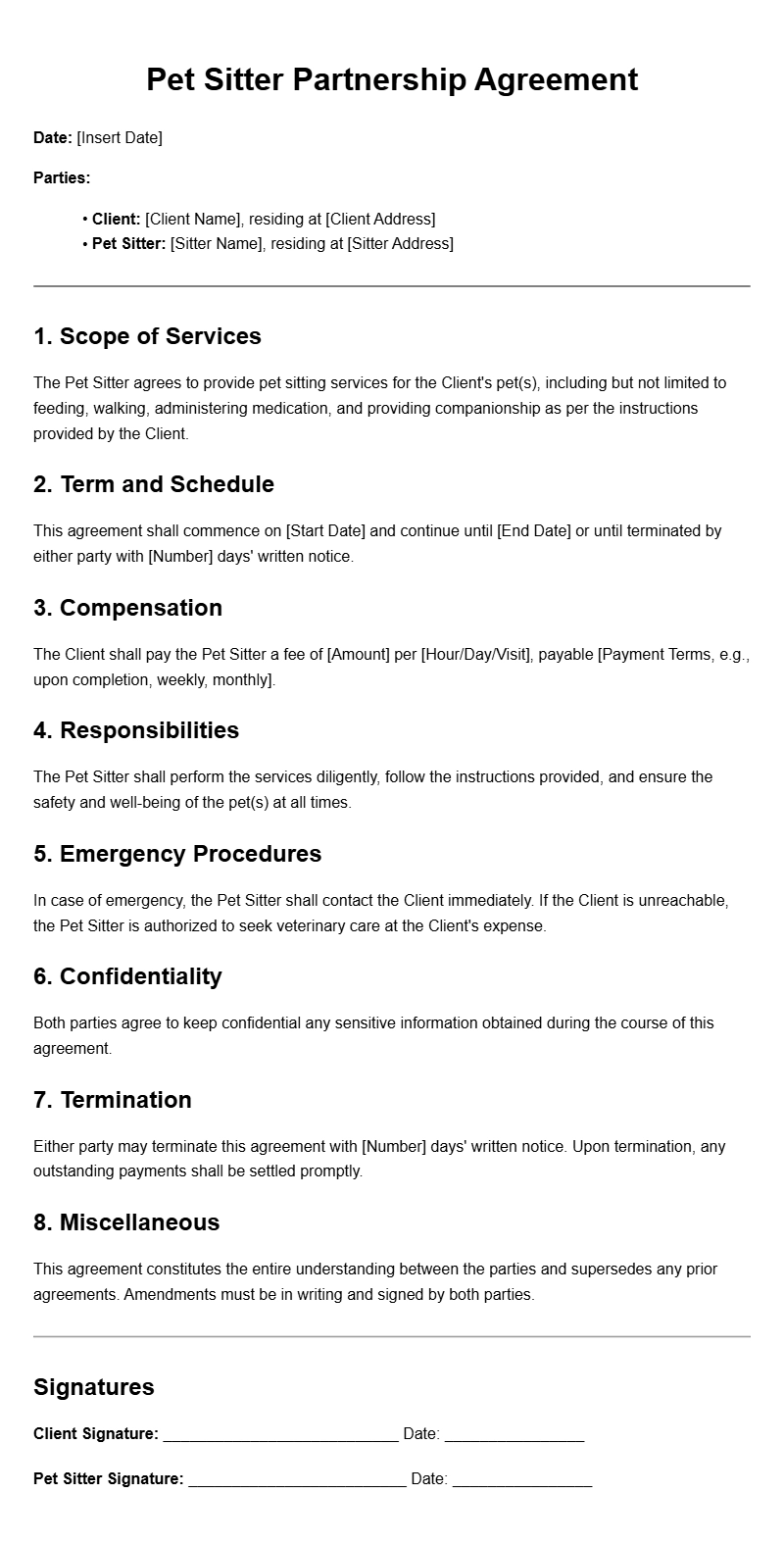 Pet Sitter Partnership Agreement Templates for Easy Collaboration