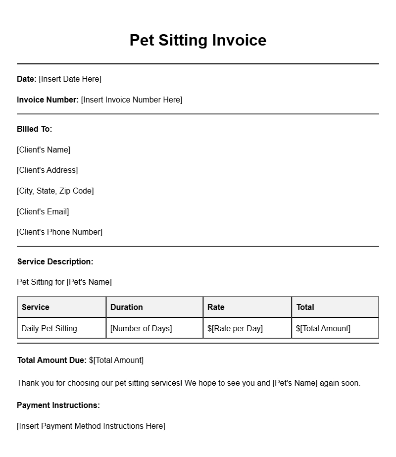 Pet Sitting Invoice Templates for Easy Billing