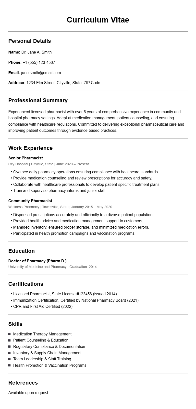 Best Pharmacist Resume Templates for a Professional Job Application