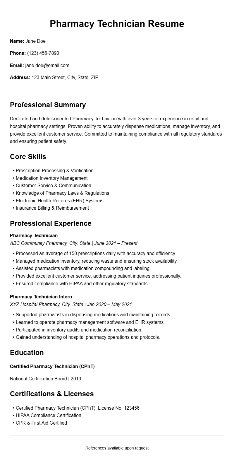 Effective Pharmacy Technician Resume Samples to Stand Out