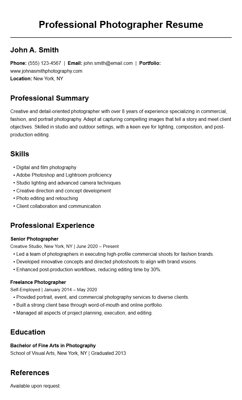 Photographer Resume Samples to Showcase Your Skills