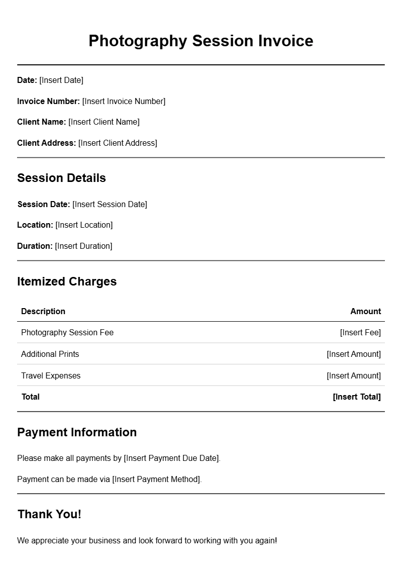 Photography Session Invoice Templates for Easy Billing