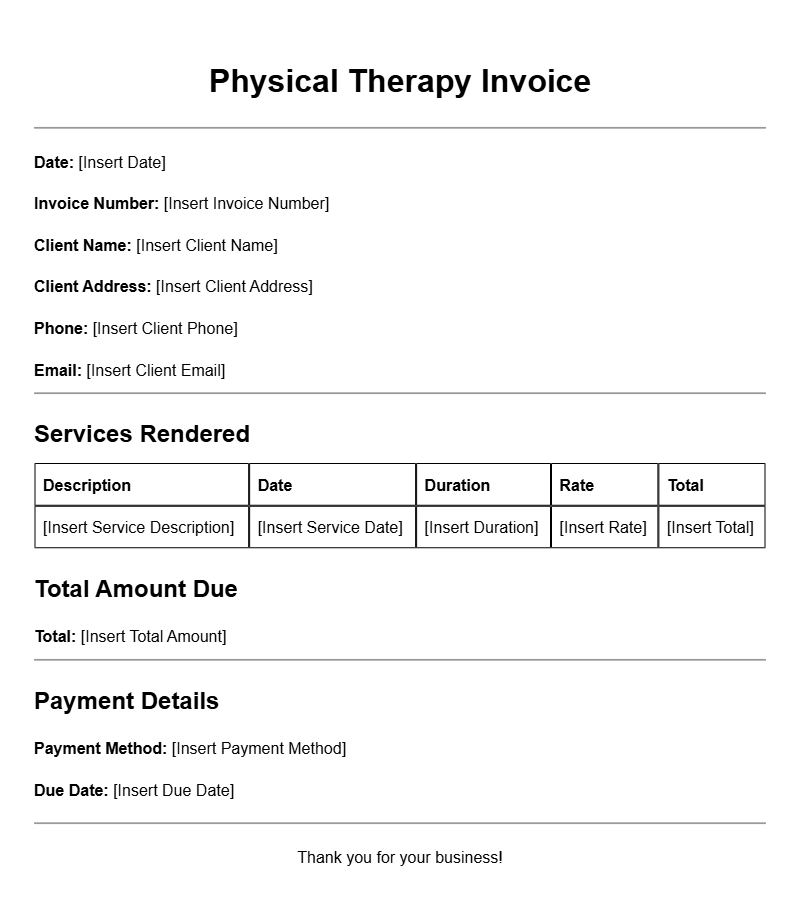 Physical Therapist Invoice Templates for Easy Billing
