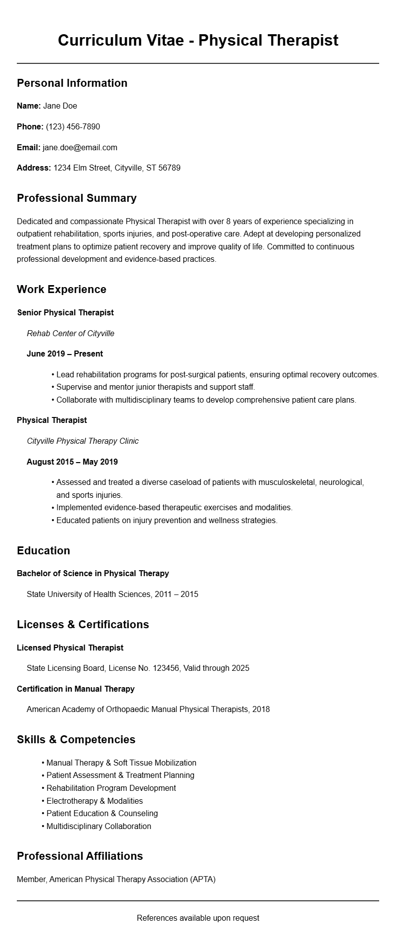 Physical Therapist Resume Samples to Showcase Your Skills