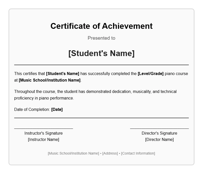 Elegant Piano Student Certificate Templates for Recognition