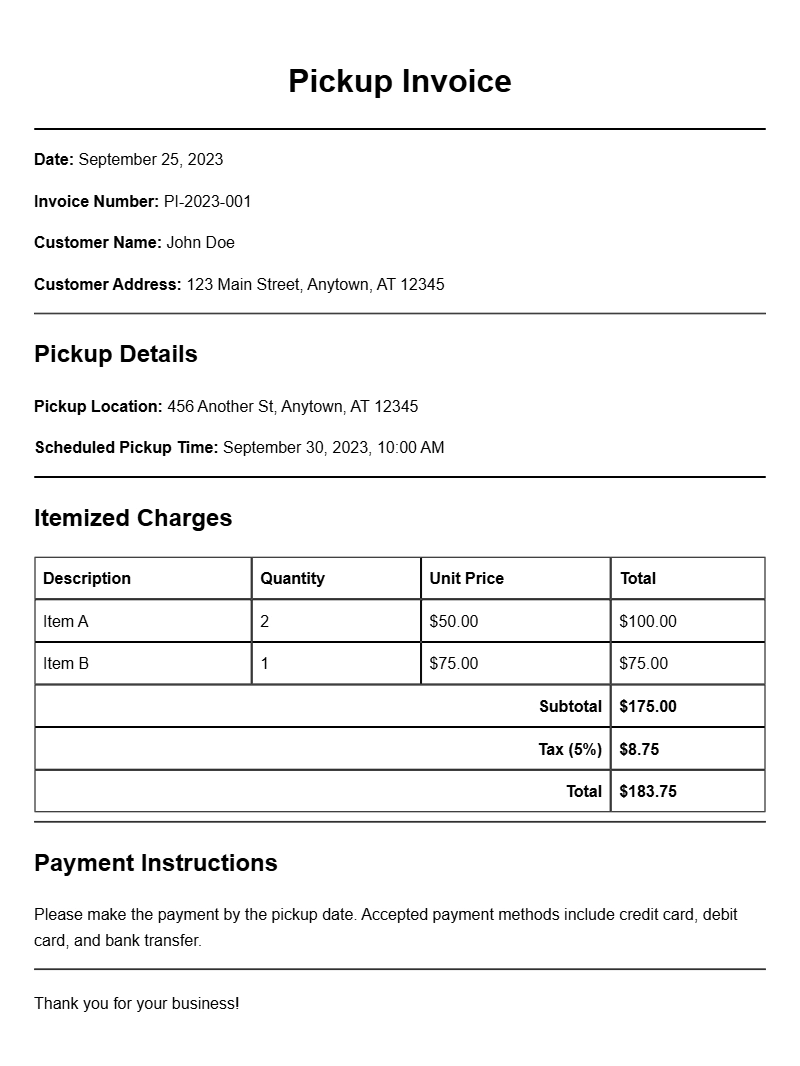 Essential Pickup Invoice Templates for Your Business Needs