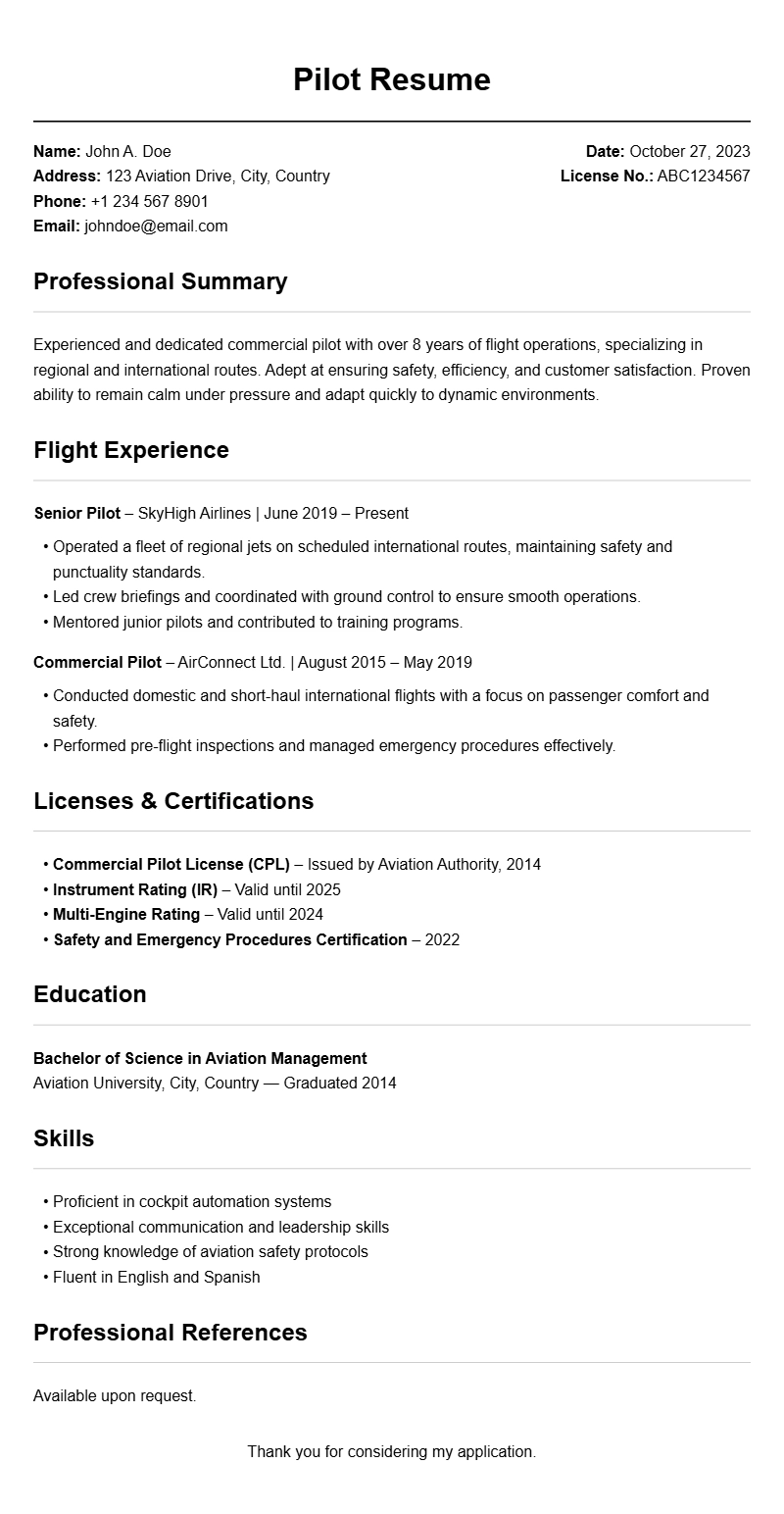 Best Pilot Resume Templates for a Strong Flight Career