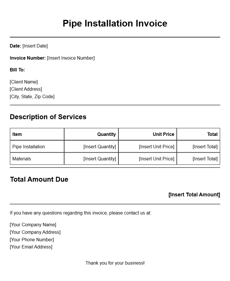 Pipe Installation Invoice Templates for Your Business Needs