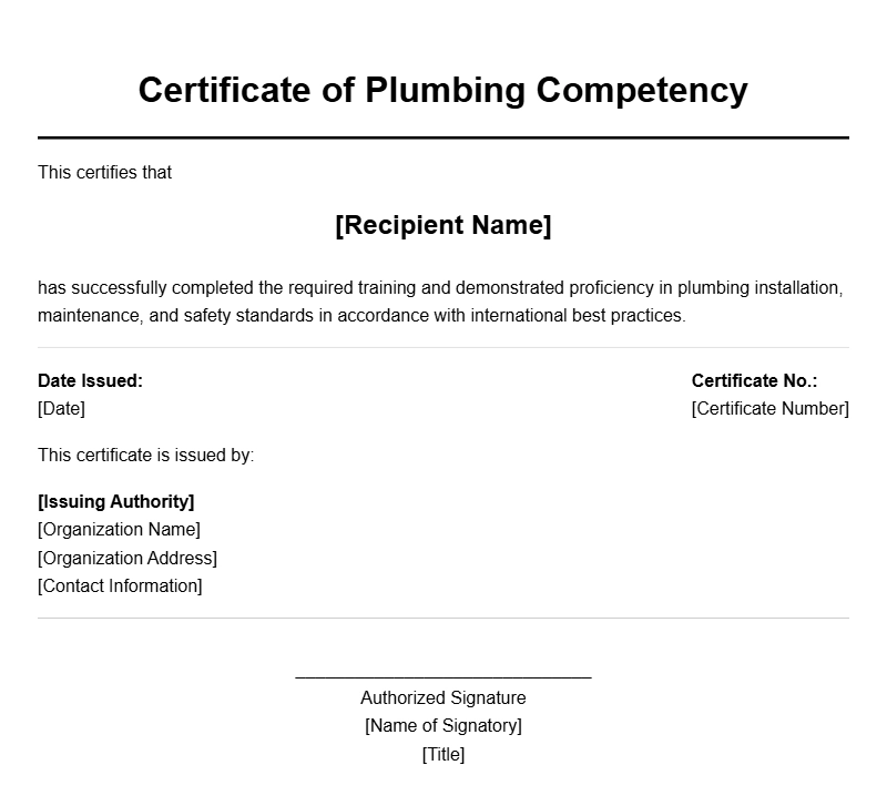 Plumber Certificate Samples for Certification Success