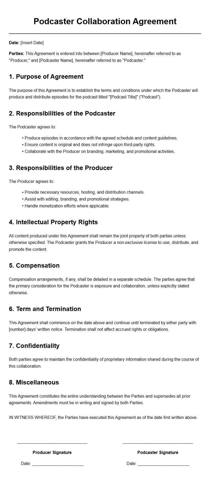 Essential Podcaster Project Agreement Templates