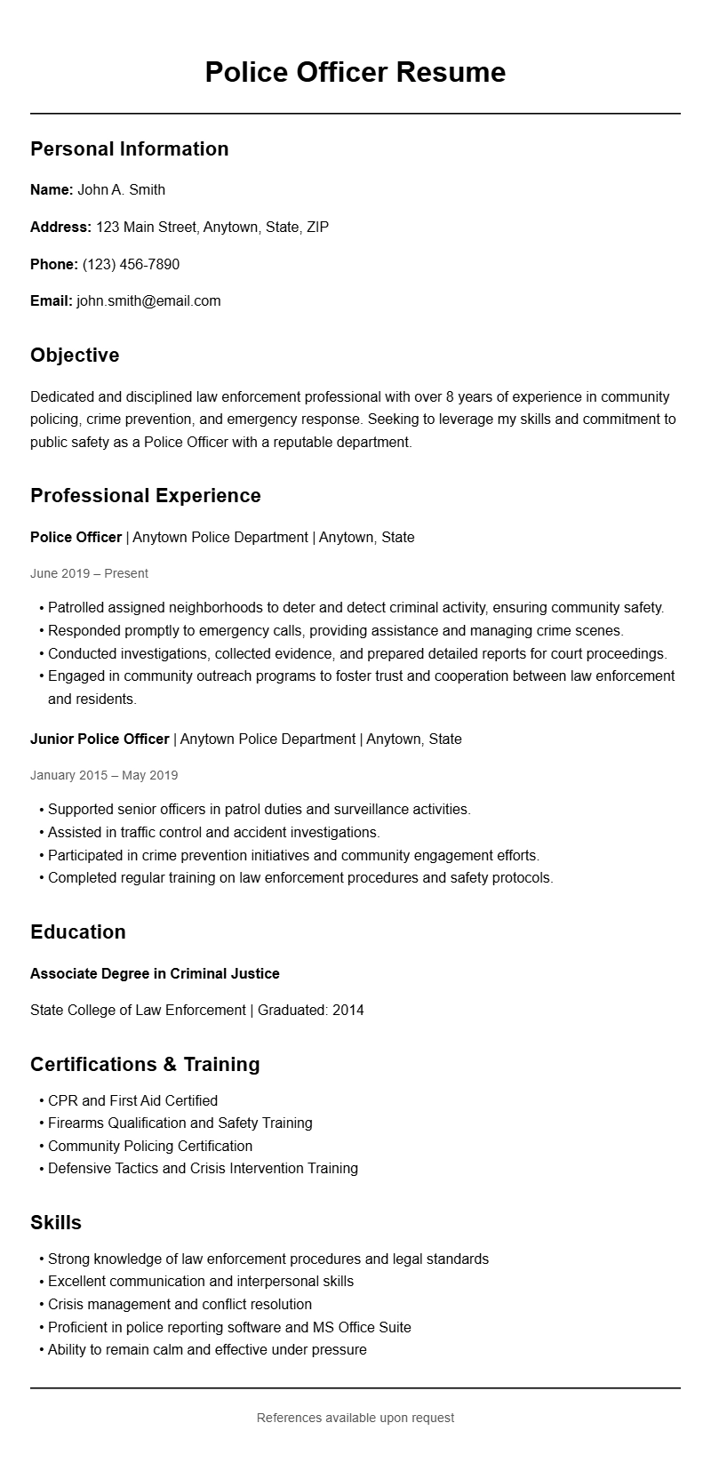 Police Officer Resume Samples to Stand Out