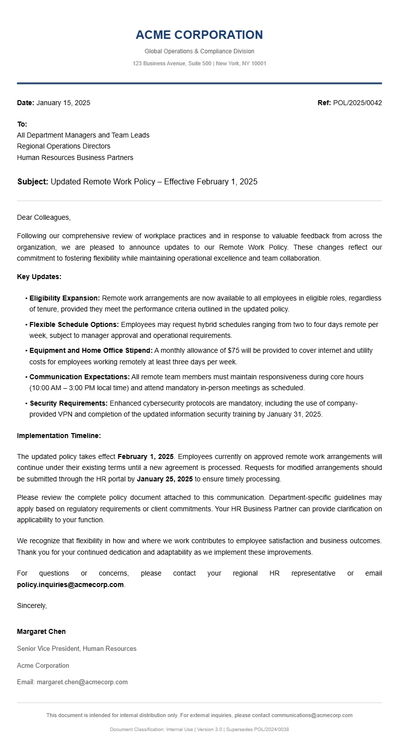 Policy Update Letter Examples