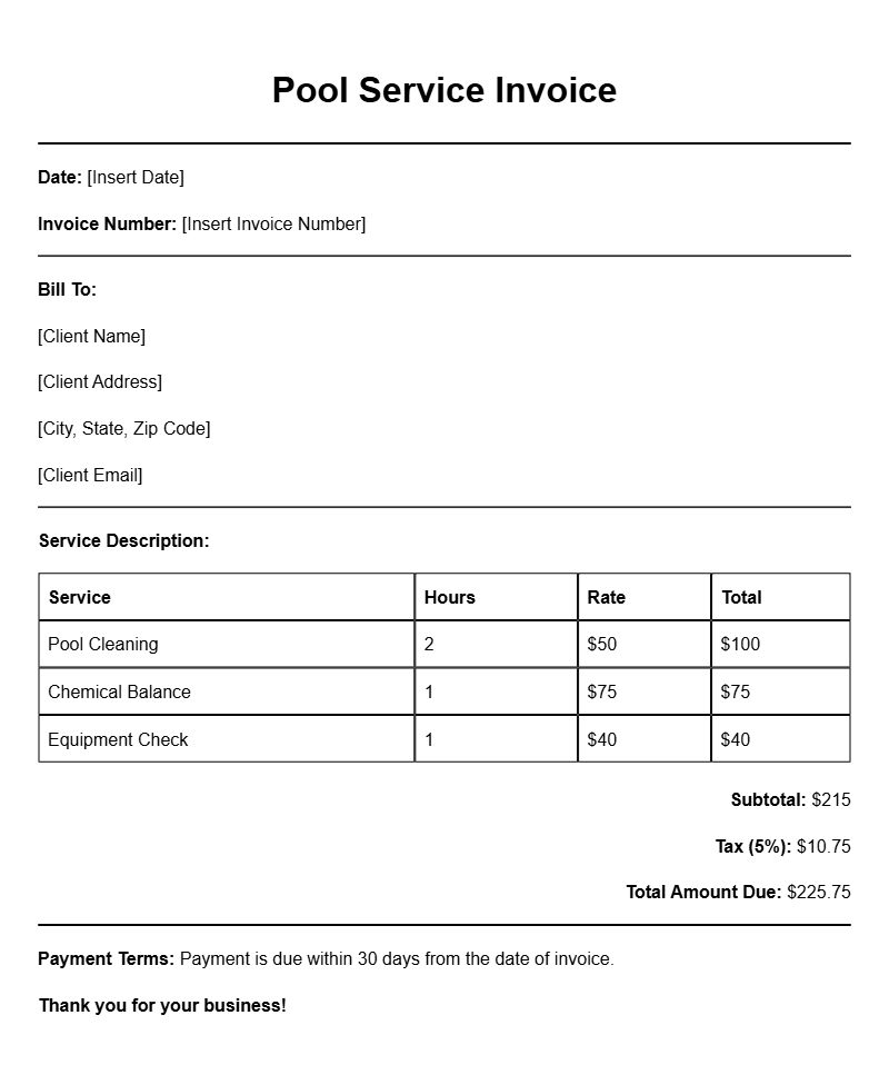 Pool Technician Invoice Templates for Your Business Needs