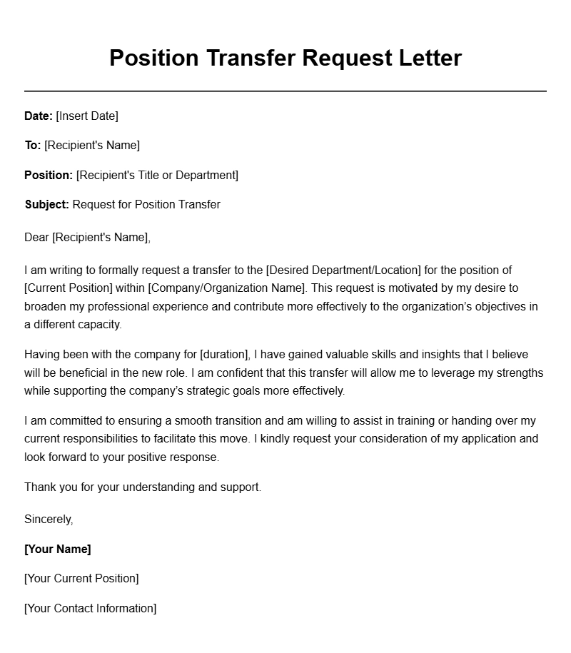 Sample Position Transfer Request Letters for Your Reference
