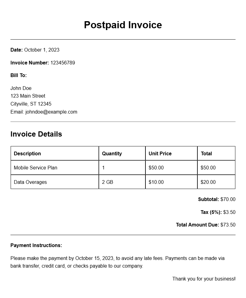 Essential Postpaid Invoice Templates for Your Business Needs