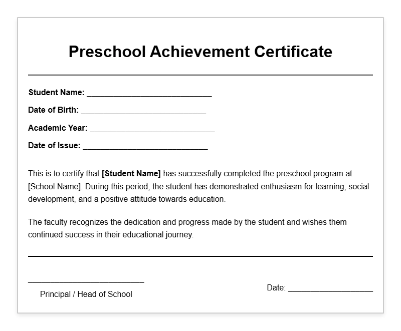 Creative Preschool Student Certificate Templates for Celebrations