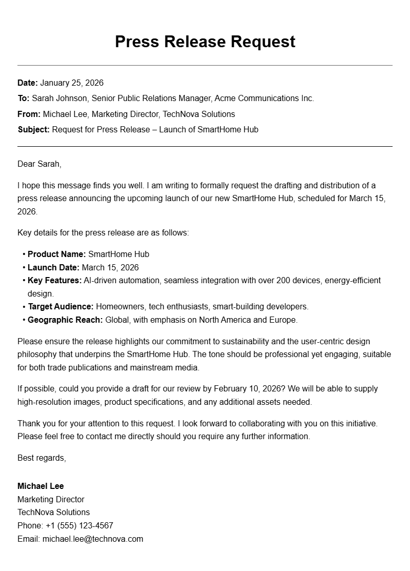 Request Letter Samples for Press Releases