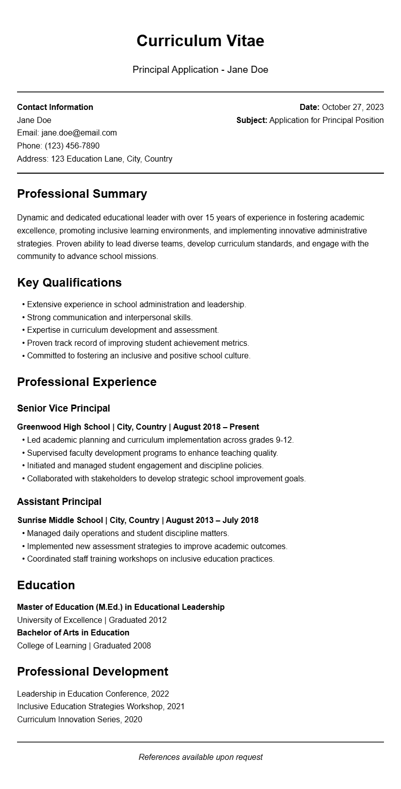 Principal Resume Samples to Showcase Leadership and Experience