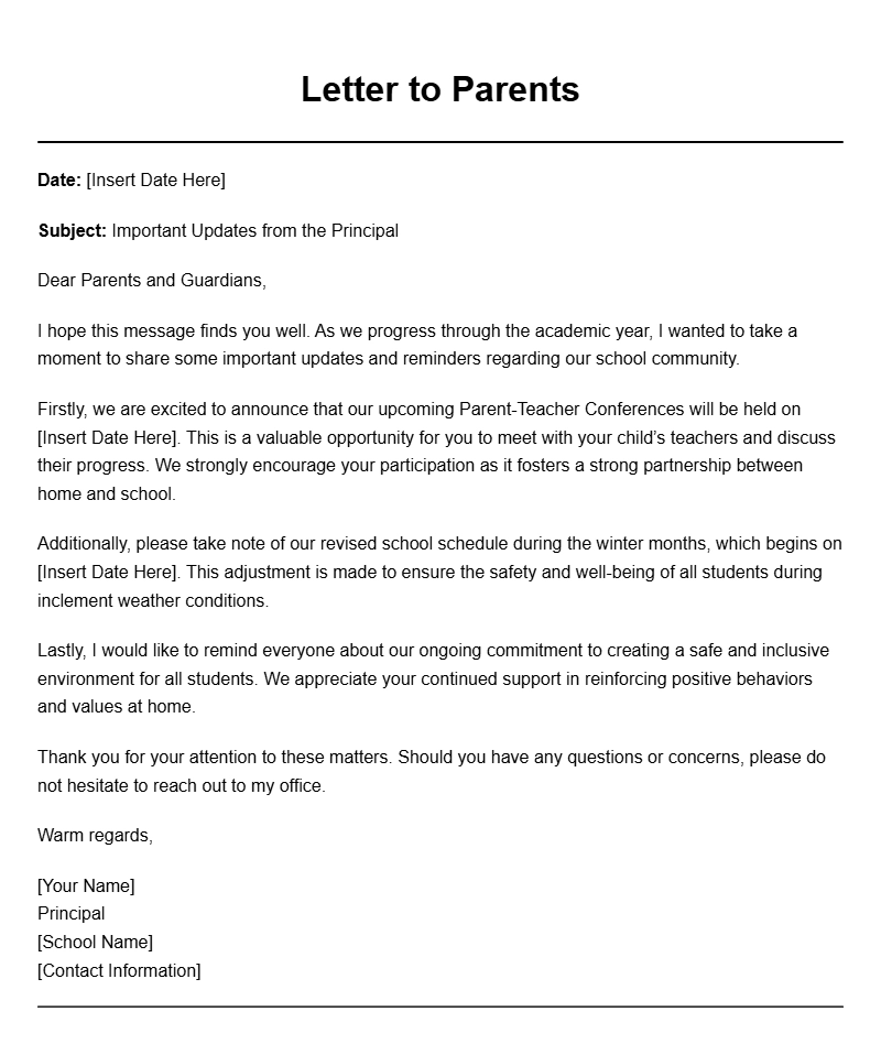 Effective Principal to Parent Letter Templates for Schools