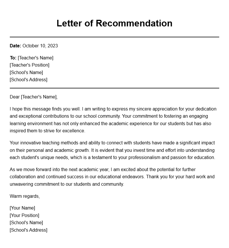 Principal to Teacher Letter Samples for Effective Communication