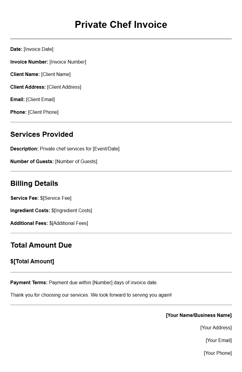 Private Chef Invoice Templates for Seamless Billing