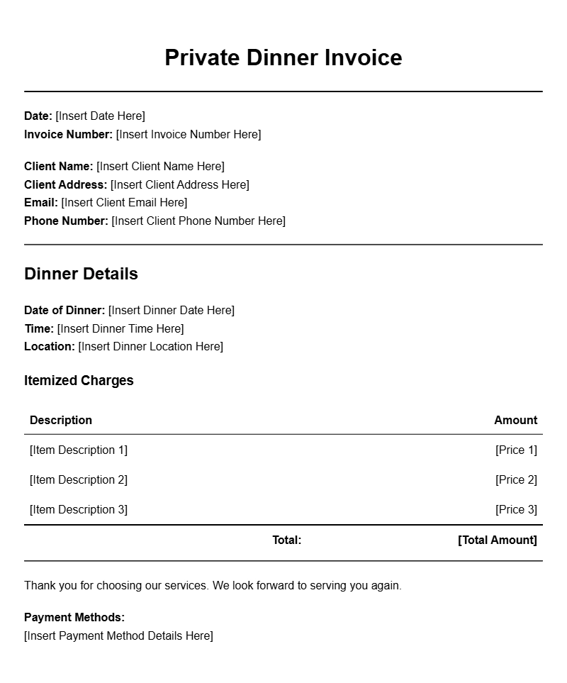 Private Dinner Invoice Templates for Your Catering Needs