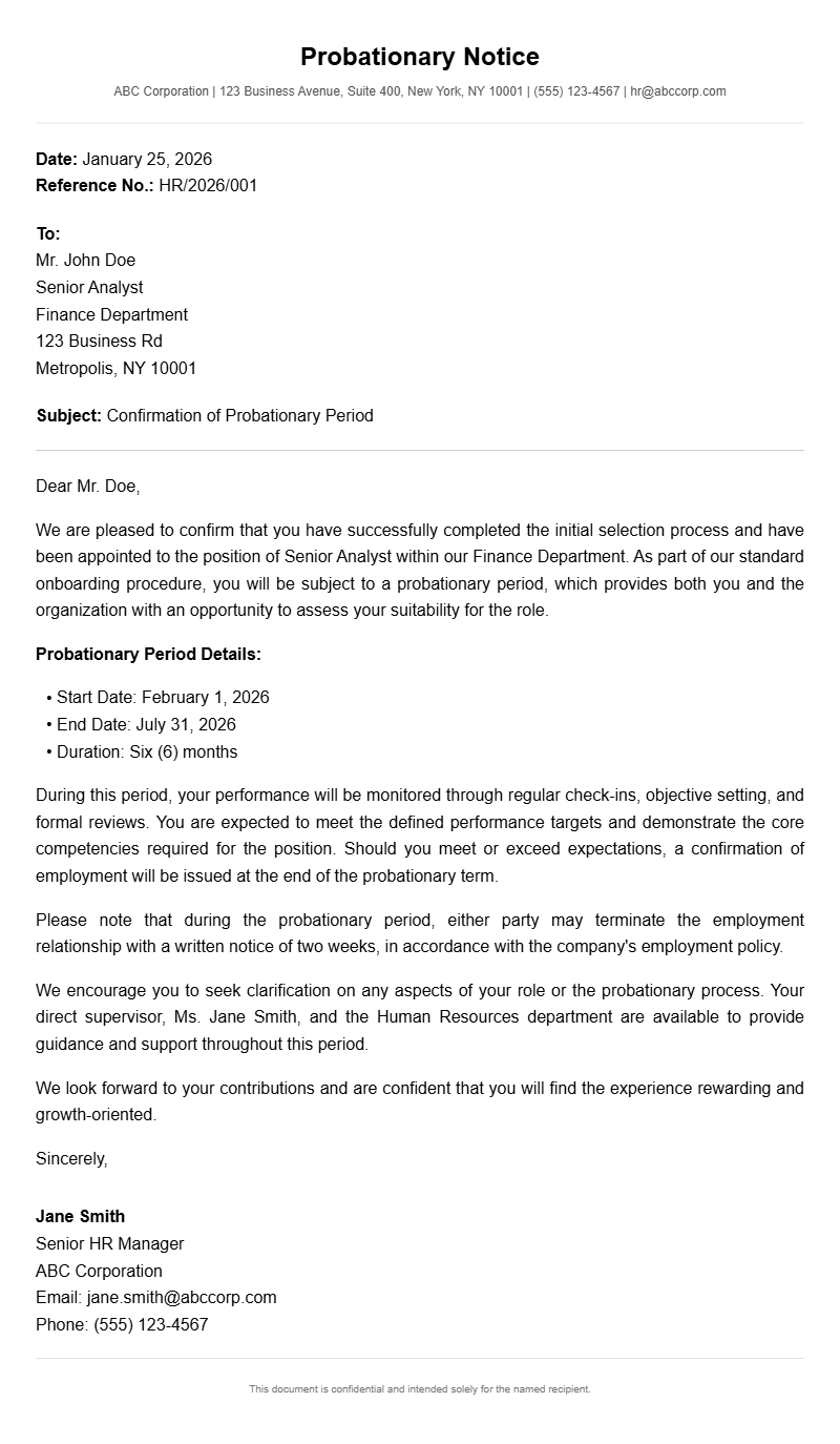 Sample Probation Notice Letters