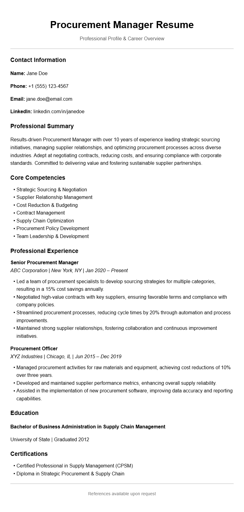 Best Procurement Manager Resume Templates to Stand Out