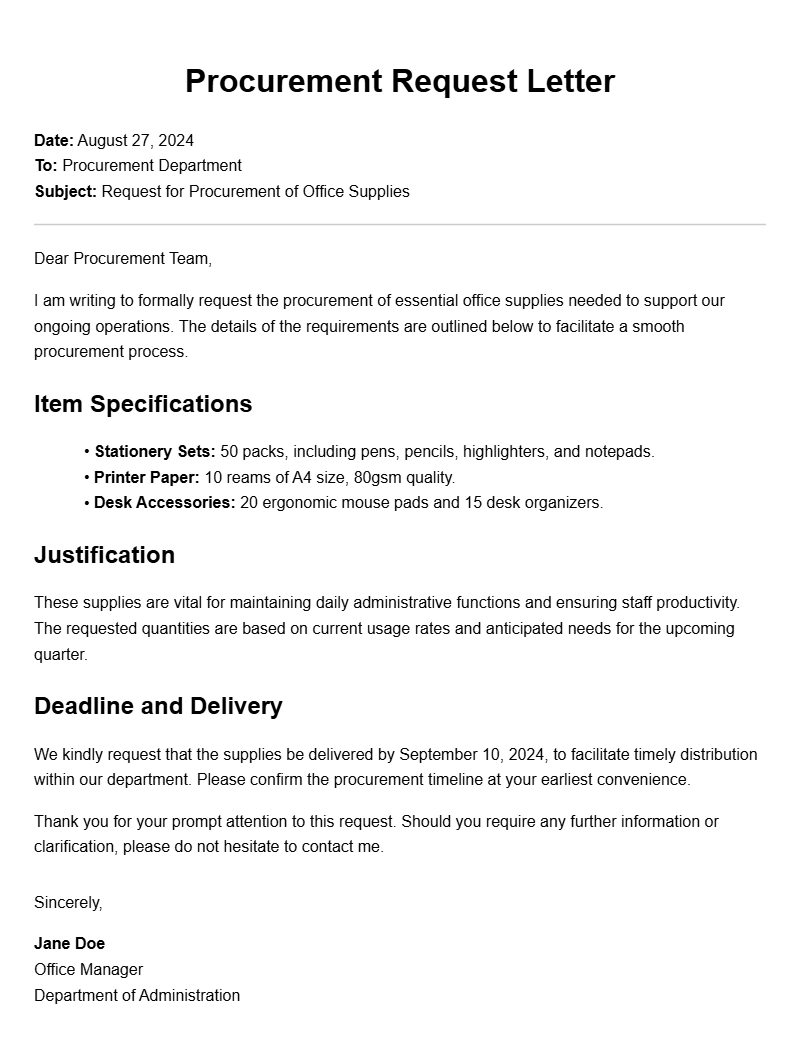 Effective Procurement Request Letter Samples for Business Needs