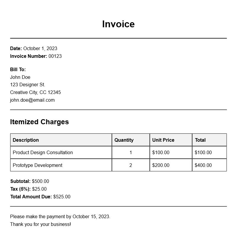 Product Designer Invoice Templates for Streamlined Billing