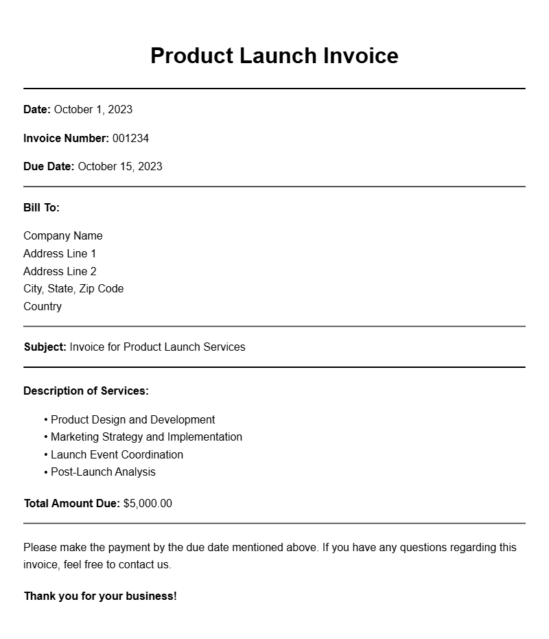 Product Launch Invoice Templates for Your Business Needs