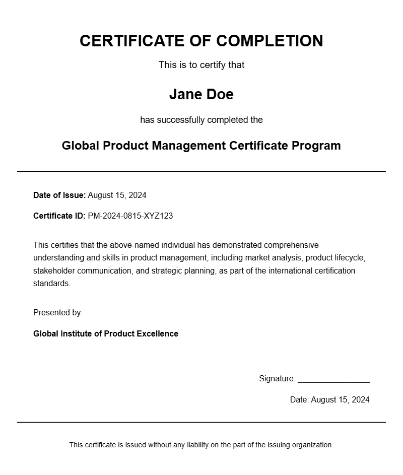 Product Manager Certificate Samples for Your Learning Journey